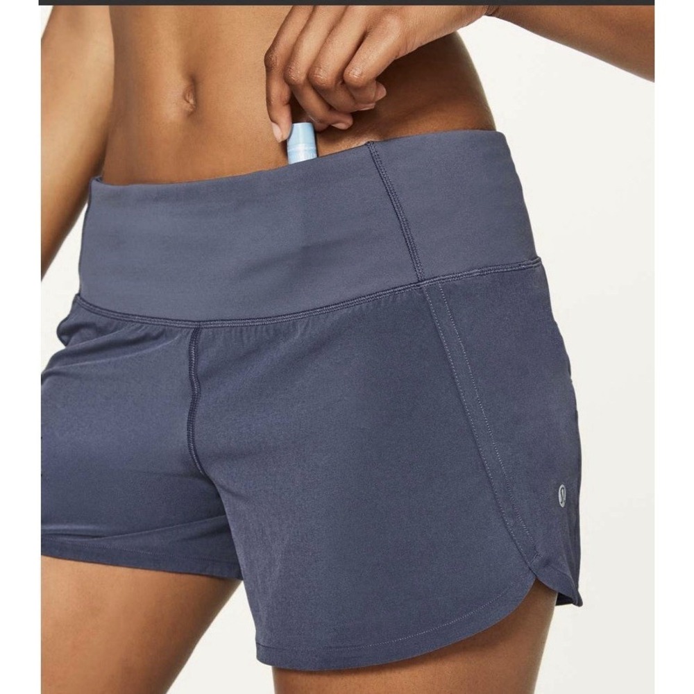 EUC Lululemon Run Times Short II - 4" Shadow Blue Size 8 Zip Pocket Lined